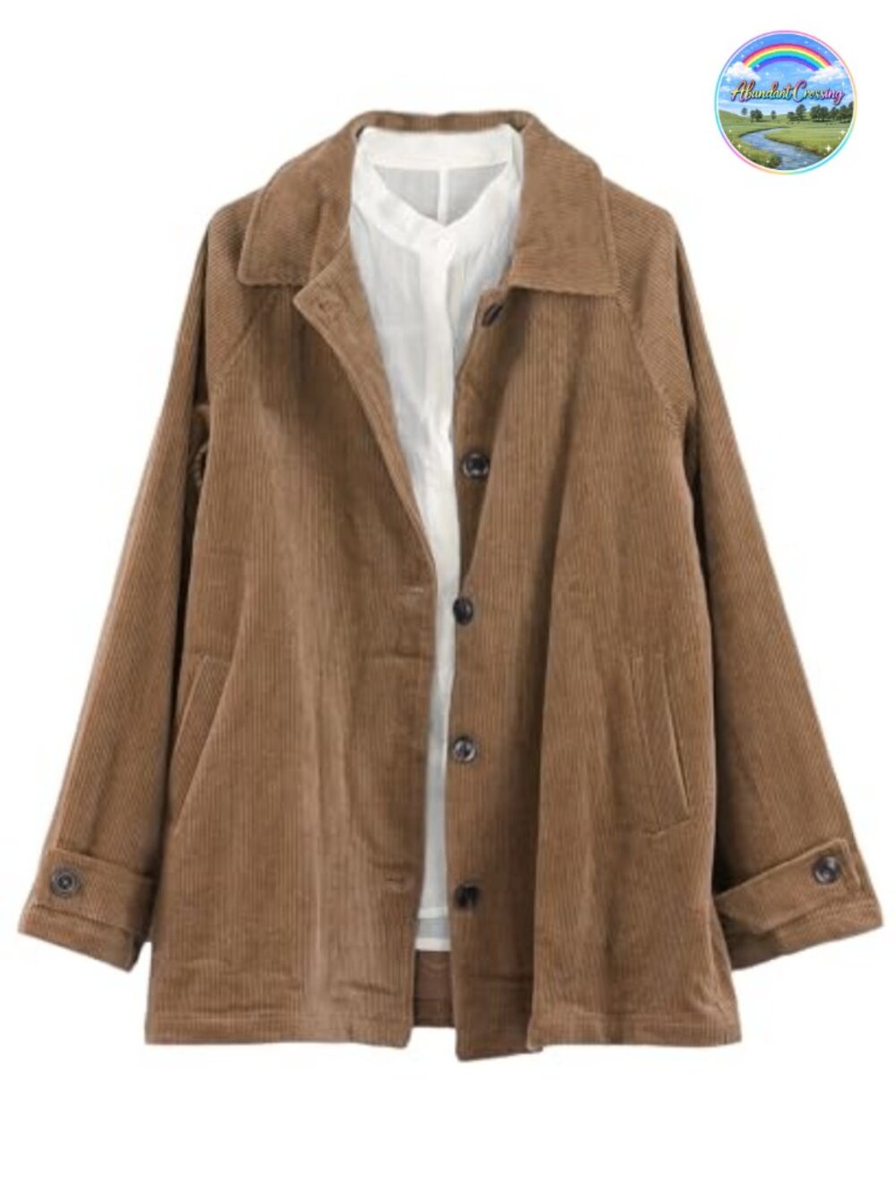 Corduroy Jacket Button Down Loose Fit Long Sleeve Overcoat with Pockets